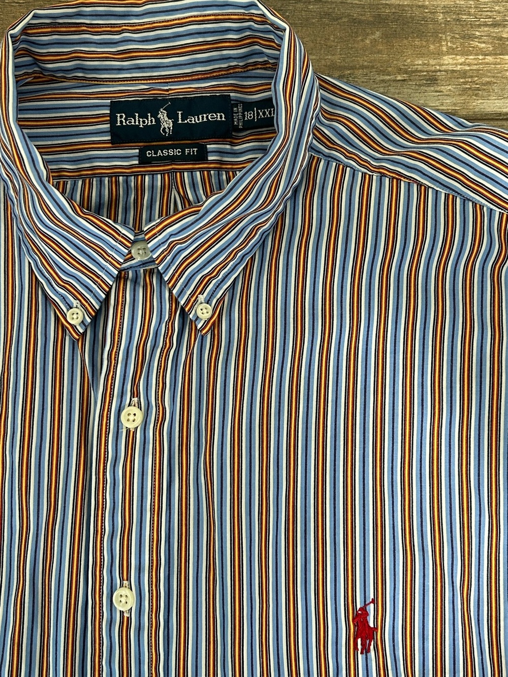 Ralph Lauren Classic Fit Men’s Blue Multi-Striped Button-Down Shirt Sz 18 XXL